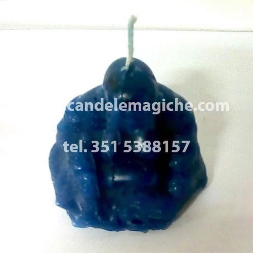 candela a forma di buddha di colore blu