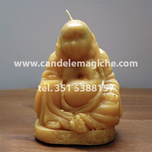candela a forma di buddha in cera gialla