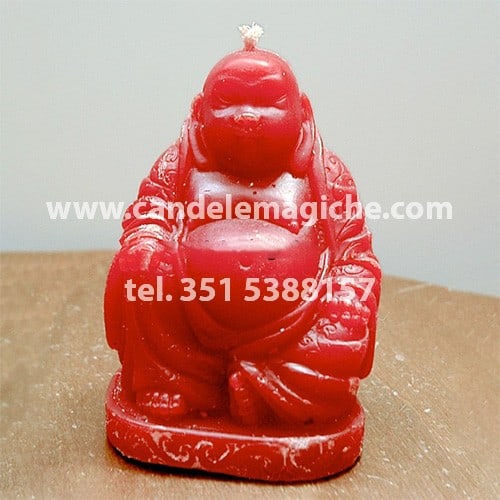 candela raffigurante il buddha di colore rosso