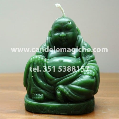 candela a forma di buddha in cera verde