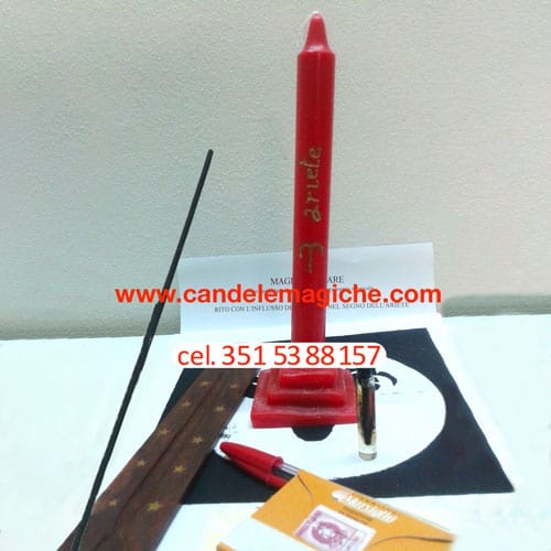 kit candela e accessori per il rito di magia stellare dell'ariete