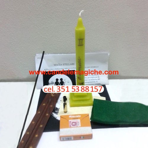 kit candela e accessori per il rito di magia stellare dei gemelli