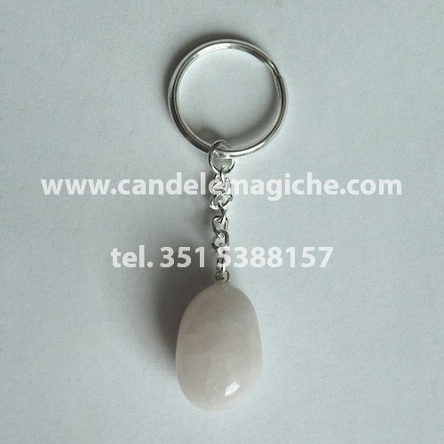 portachiavi con pietra agata burattata di colore bianco