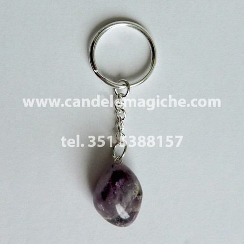 portachiavi con pietra lepidolite burattata