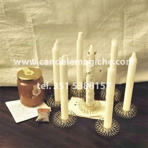 set di candele bianche e miele per potente legamento d'amore indissolubile