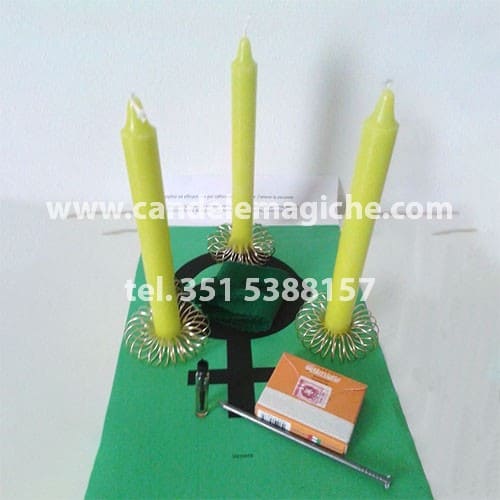 set di 3 candele verdi per rito per rafforzare amore e passione di coppia