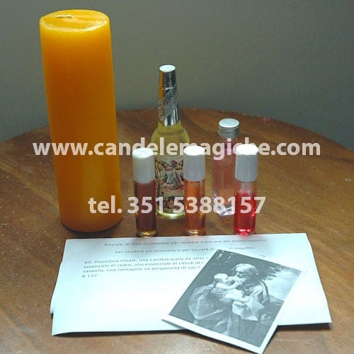 una candela sette dias e oli per svolgere il rito di san giuseppe