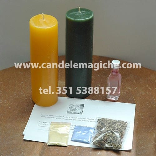 una candela gialla ed una verde per il rituale all'anima sola per vincere al gioco