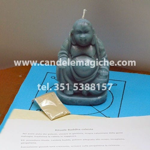 candela figurata del buddha di colore celeste per rituale