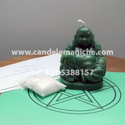 candela figurata del buddha verde per rituale