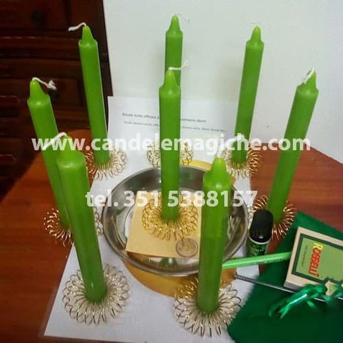 set di candele verdi per rituale efficace per denaro e risarcimento danni