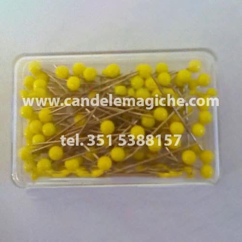 scatola di spilli con capocchia gialla