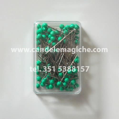 confezione di spilli con capocchia verde